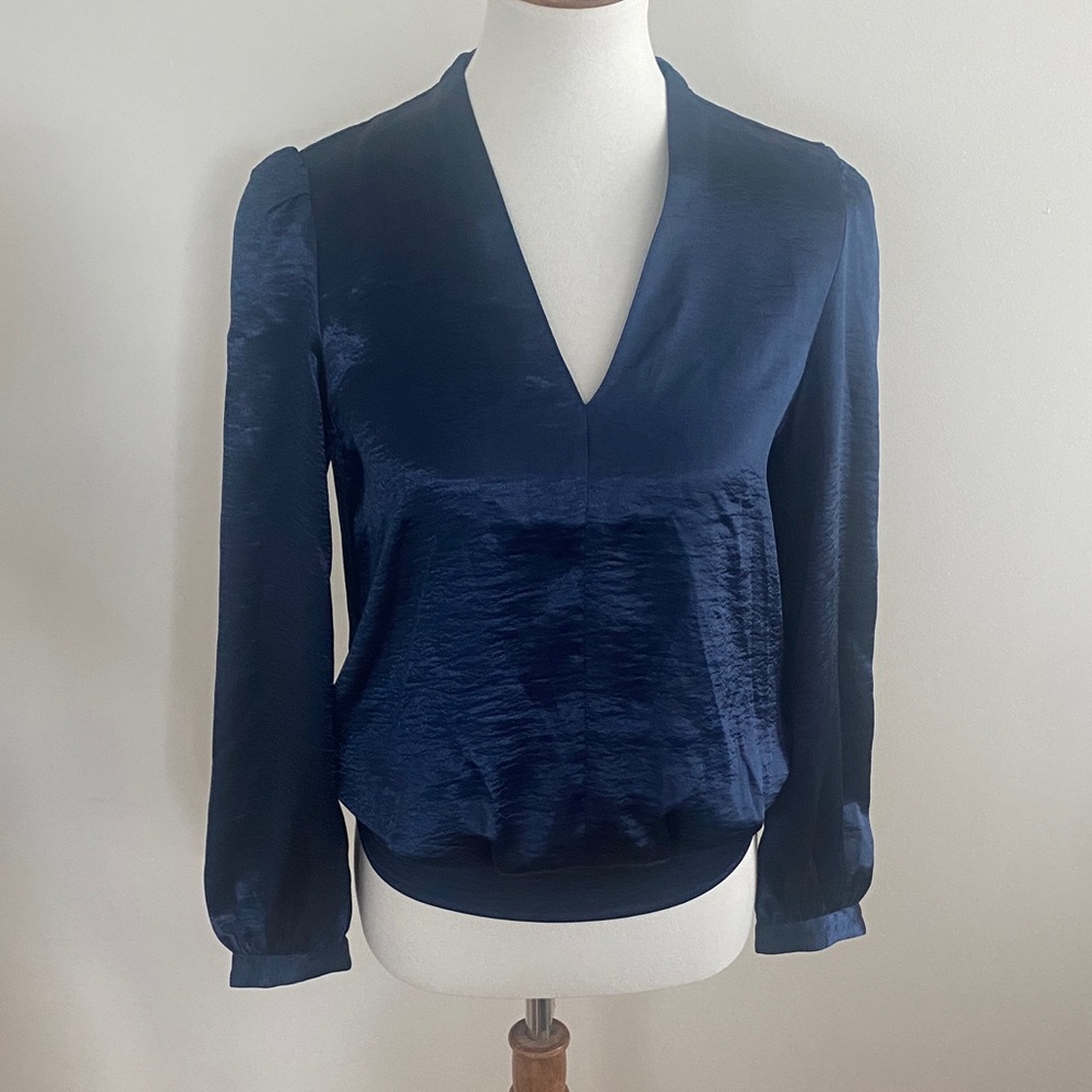 Scotch & Soda Navy V-Neck Satin Blouse, Size Small